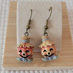 Halloween Round Orange Pumpkin Head French Hook Dangle Earrings